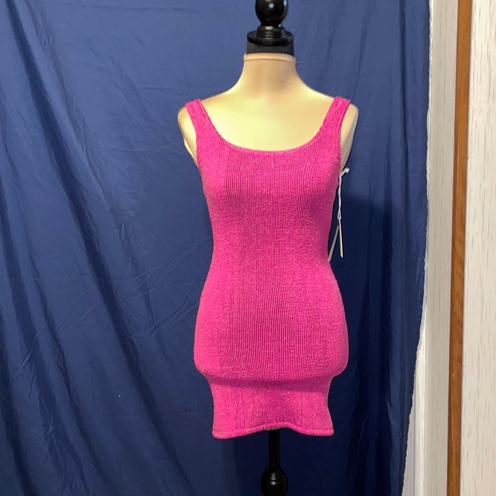 NWT Good American Bodycon dress size 00 Fuscha and Gold